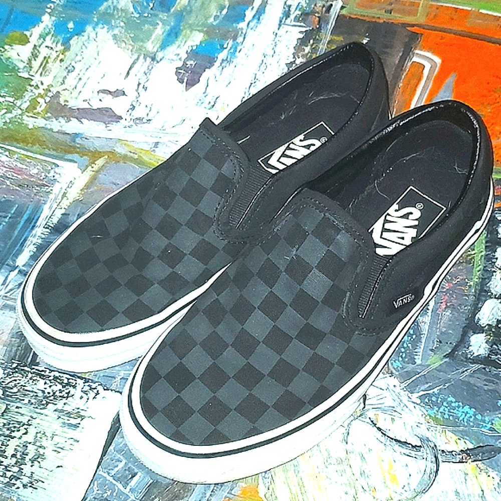 Vans Men’s Checkerboard Slip-On Shoes - Black